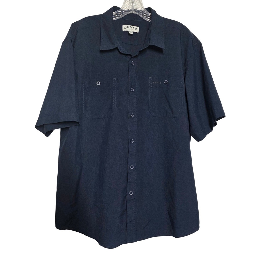 Orvis Classic Collection Mens XL Navy Blue Short Sleeve Button‎ Down Shirt